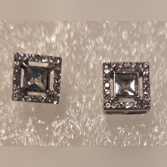 Elegant Silver Rhinestone Square Stud Earrings - Picture 1 of 7